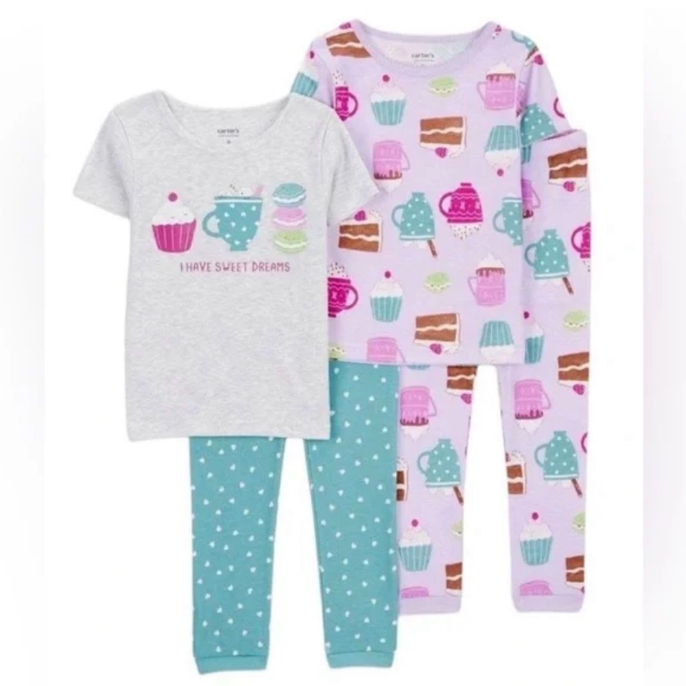 NWT Toddler Carters Cupcake Hot Cocoa 4 Piece Pajama Set